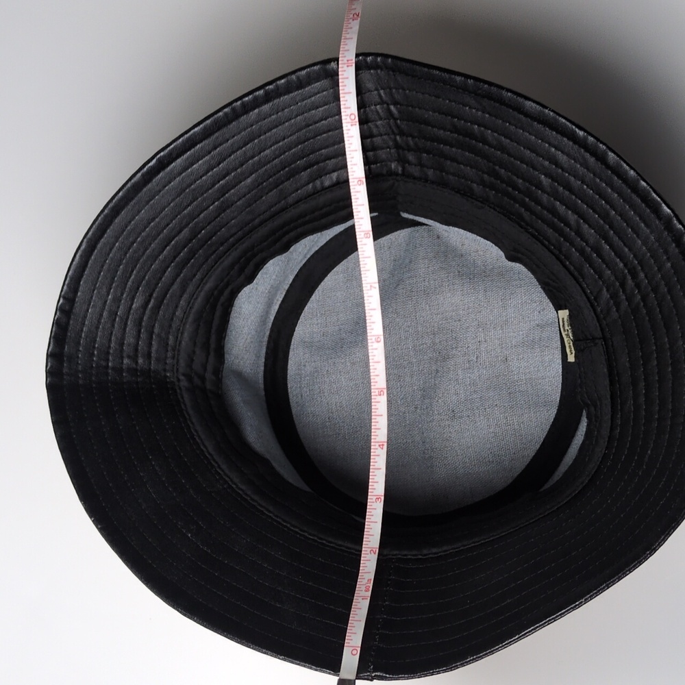 Black Vegan Leather Bucket Hat Adult One Size - Picture 12 of 14